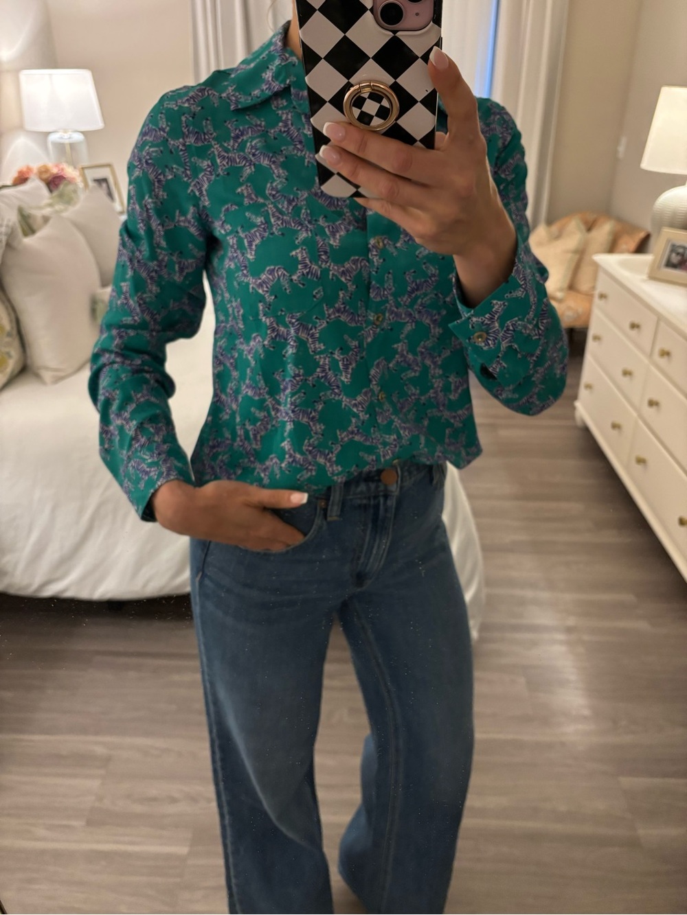 Lilly Pulitzer Green Zebra Print Button Down Blouse XS